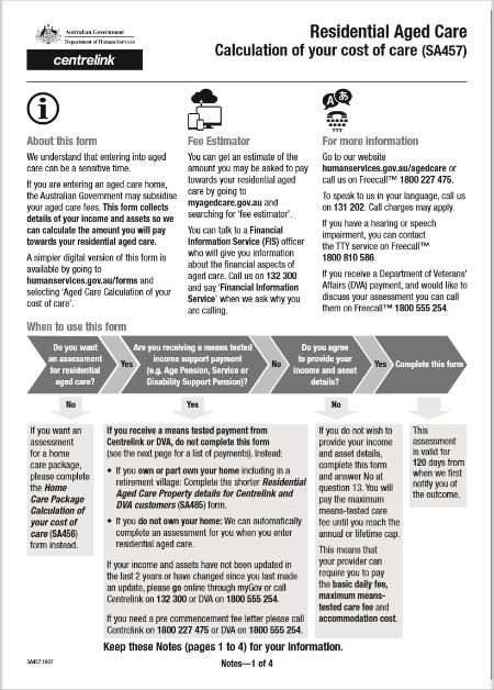 Means Test Assessment Form SA457